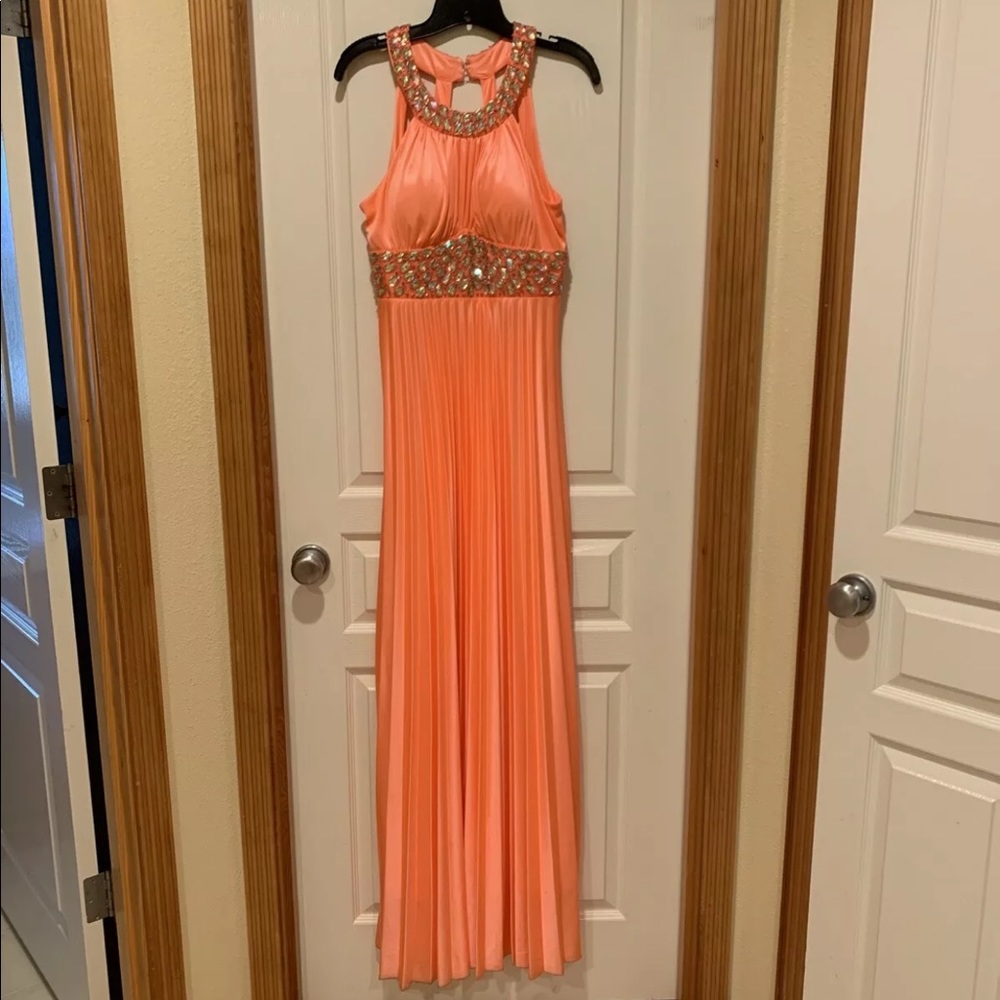 Sequin Hearts Bright Orange JR HighNeck Flowy Gown